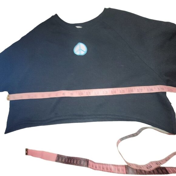BP. Organic Cotton Crop Sweatshirt Black Peace Embroidered Size Medium NWT - Picture 8 of 10
